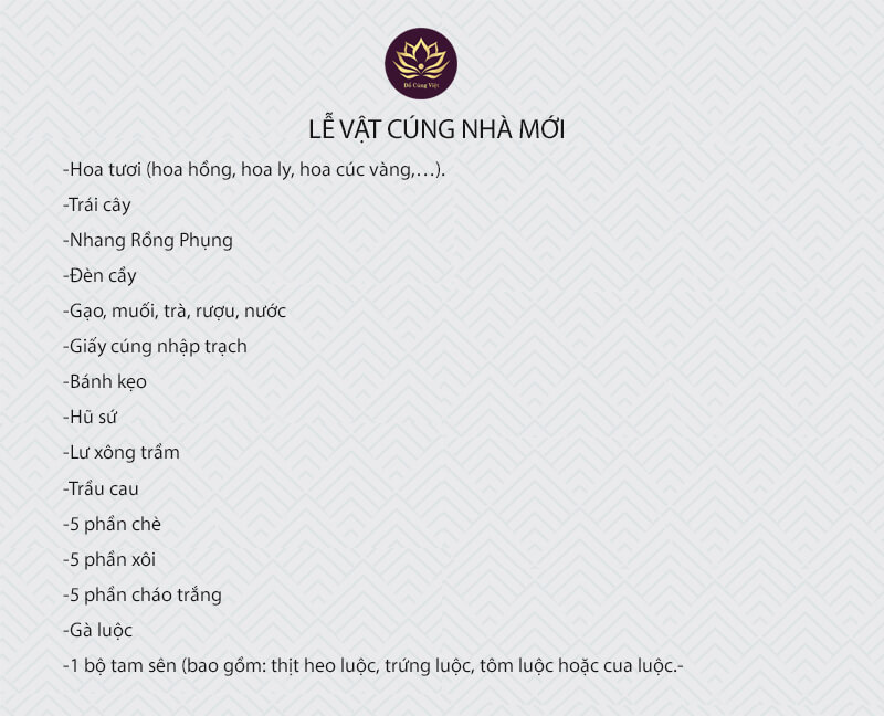 Lễ vật cúng nhập trạch